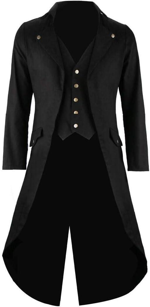 Men's Vintage Tailcoat Jacket Gothic Victorian Coat Uniform Halloween Costume with Pocket (M, Black)