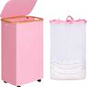 Laundry 110L Hamper with Wheels,Clothes Hamper for Laundry,Laundry Basket with Lid and Inner Bag, for Laundry Room, Bedroom, Dormitory Storage,Pink