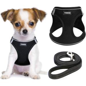 YIMEIS Dog Harness and Leash Set, No Pull Soft Mesh Pet Harness, Reflective Adjustable Puppy Vest for Small Dogs, Cats (S, Black) (Small (Pack of 1))