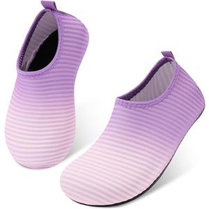 JIASUQI Kids Boys and Girls Summer Athletic Water Shoes Aqua Socks for Beach Swimming Pool, 32/33, Pink Purple