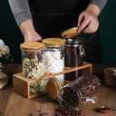 3 x Glass Coffee Storage Container with Bamboo Shelf, 3PCS 49oz Airtight Sealed Coffee Bean Jar with Clamp Lid & Measuring Spoon, Kitchen Pantry Canister Set for Ground Coffee Sugar Tea Flour