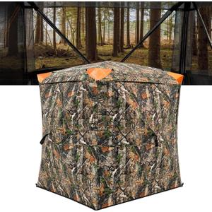 Hunting Blind Pop-Up Tent 270° Camouflage, Waterproof Deer Blind Pop-up deer blind tent, 270° view, shoot-through mesh windows. Camouflage, waterproof, 1-2 person. Carry bag included, 58"L x 58"W x 66"H