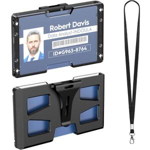 Horizontal Badge Holder - ID Card Holder with Clip and Lanyard,Black