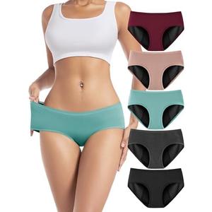 TIICHOO Period Underwear for Women Heavy Flow Soft Menstrual Panties Teens Ladies Leakproof Incontinence 5 Pack L