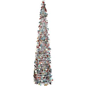 Forart Collapsible Christmas Tree Artificial Tinsel Xmas Tree, Pop Up Tinsel Trees Collapsible Reusable Slim Tree Easy-Assembly for Home Christmas Decoration