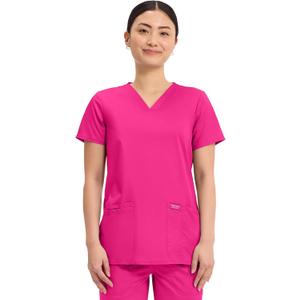 Cherokee Medical Women's Scrub Top V-Neck Modern Classic Fit with 3 Pockets, Ultra Soft and 2-Way Stretch Fabric - WW620, L (Pink)