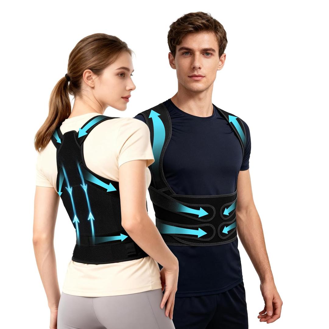 Posture Corrector for Women & Men, Back Brace Straightener with Adjustable Support, Relief for Neck/Shoulder/Back Pain, Scoliosis & Hunchback Correction, Breathable Mesh Design (Large) (Black)
