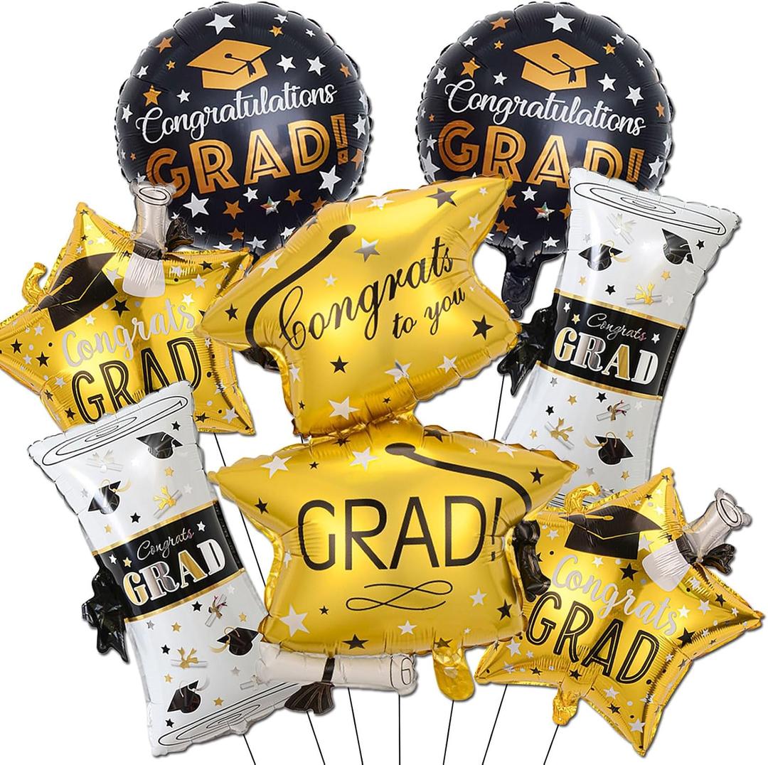 2 x 7PCS Graduation Balloons Class of 2026 - Gold Grad Cap Foil Balloon Congrats Grad Balloons for Class of 2026 Decorations - College High School 2026 Graduation Decorations