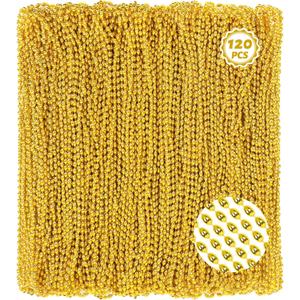 Huskein 120Pcs Gold Mardi Gras Beads Necklaces, 33 Inch Oval Beads Necklaces Gold Accessories, Christmas New Years Eve Party Favors, Mardi Gras Favors New Years Supplies Christmas Decorations