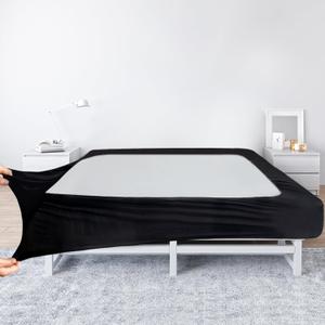 Box Spring Cover Queen Size - Black Jersey Knit & Stretchy Wrap Around 4 Sides of The Box Spring, Alternative for Bed Skirt, Ultra Soft, Wrinkle & Fading Resistant