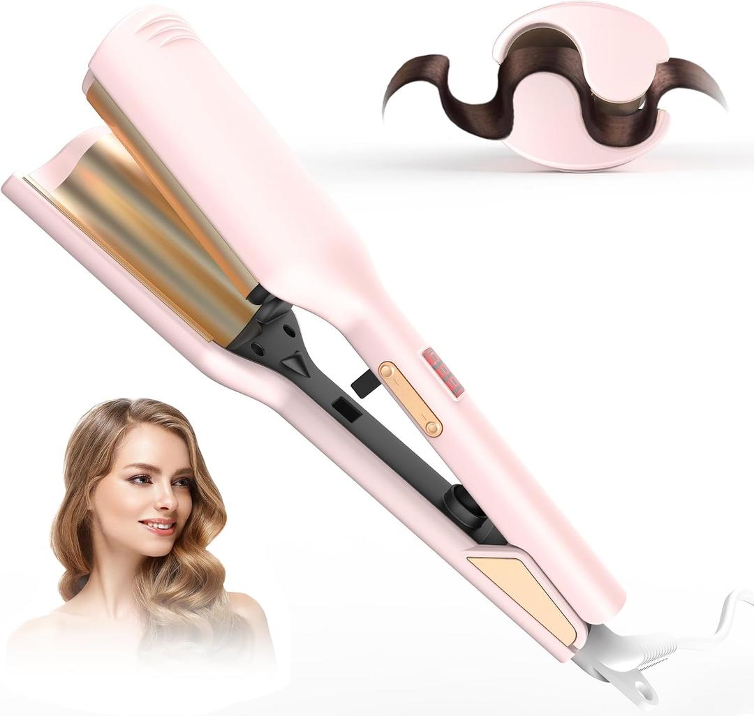 Waver Hair Tool,Mini Waver Curling IronCurling Iron Hair Crimper WaverIonic Deep Waver Curling Wand with Ceramic 2 Barrel for WomenDouble Voltage, Easy to Use, Pink, 1.25 Inch