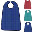 3 Pack Adult Bibs for Eating, Waterproof Clothing Protector with Crumb Catcher, Machine Washable Adult Bibs for men/women (Red-snap)