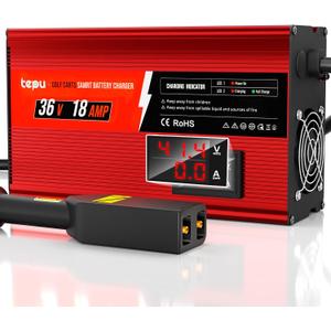 New Upgrades 36 Volt 18 Amp Golf Cart Battery Charger with Voltage Screen Display for EZGO TXT with D Style Plug, 16 Feet, 900w, Full Charge in 4 to 6 Hours, 36v Golf Cart Charger, Trickle Charge