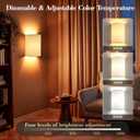 Battery Operated Wall Sconce Set of Two: 10000mAh Wireless Wall Light with Rechargeable Magnetic Bulb - Dimmable Wall Lamp with 7 RGB Colors - Linen Shade Sconces with Remote for Bedroom Living Room