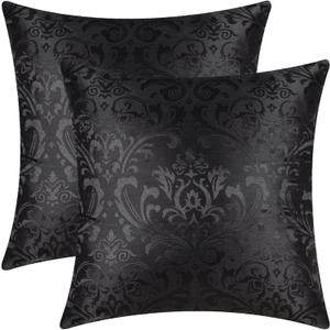 CaliTime Pack of 2 Throw Pillow Covers Cases for Couch Sofa Home Decoration Vintage Damask Floral Shining & Dull Contrast 18 X 18 Inches Black