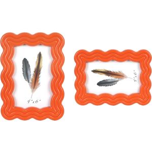 4x6 Picture Frame, Display Pictures 4x6 with Mat, Wavy Edge Wood Photo Frame for Tabletop and Wall Hanging, with Clear Plexiglass for Vertical or Horizontal Display, Orange, 1 Pack