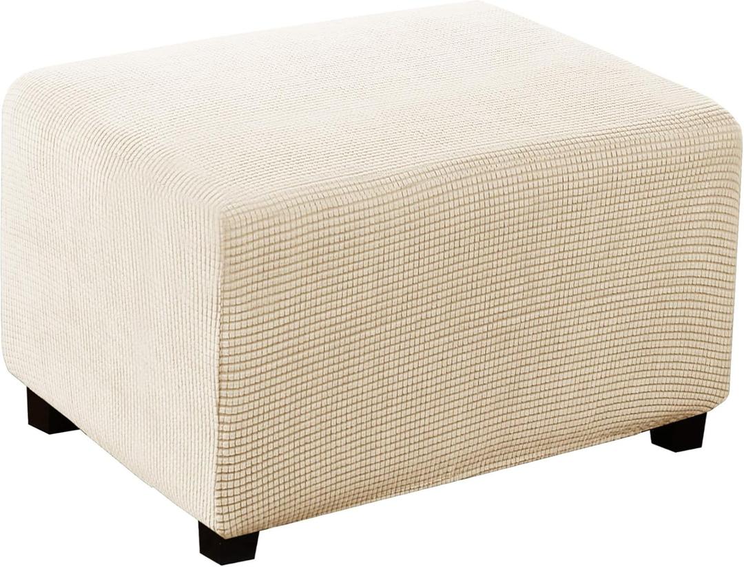 Turquoize Stretch Ottoman Cover Ottoman Slipcover Sofa Cover Footstool Protector Storage Ottoman Covers Furniture Protector Soft Rectangle slipcover with Elastic Bottom (Large, Biscotti Beige)