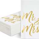 50-Pack Mr and Mrs Napkins, Disposable Wedding Dinner Napkins for Reception, Rehearsal Dinner, Bridal Shower, Engagement Party (Gold Foil and White, 3-Ply, 4x8 in)