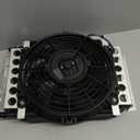 Fluid Cooler and Fan, 15-3/4 x 11-1/2 x 5 in, Tube Type, 6 AN Male Inlet/Outlet, Fittings, Aluminum/Copper, Black Powder Coat, Universal, Each