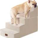 EHEYCIGA Dog Stairs for High Bed 22.5" H, 5-Step Dog Steps for Bed, Pet Steps for Small Dogs and Cats, Non-Slip Balanced Pet Ramp Indoor, Beige