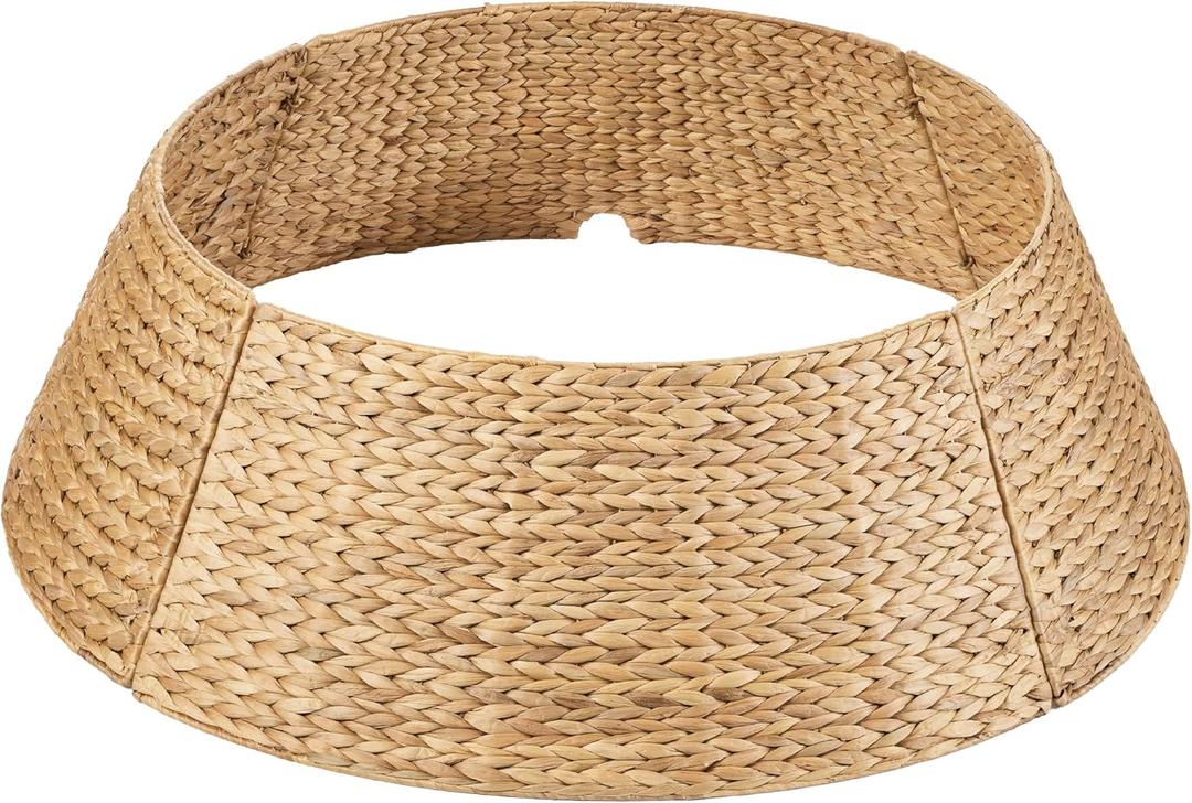 Best Choice Products 42in Christmas Tree Collar, Woven Hyacinth 4-Piece Holiday Rattan Tree Skirt Accessory for Home w/Cord Cut-Out - Natural