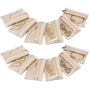 VLANDO Jewelry Travel Case, Travel Jewelry Organizer with Clear Velvet Jewelry Bags Zipper Pouch for Women Girl Gift 12Pcs Bag