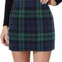 Kinghua Womens Wool Plaid Mini Skirt Fall Winter High Waisted Bodycon Pencil Skirt XS