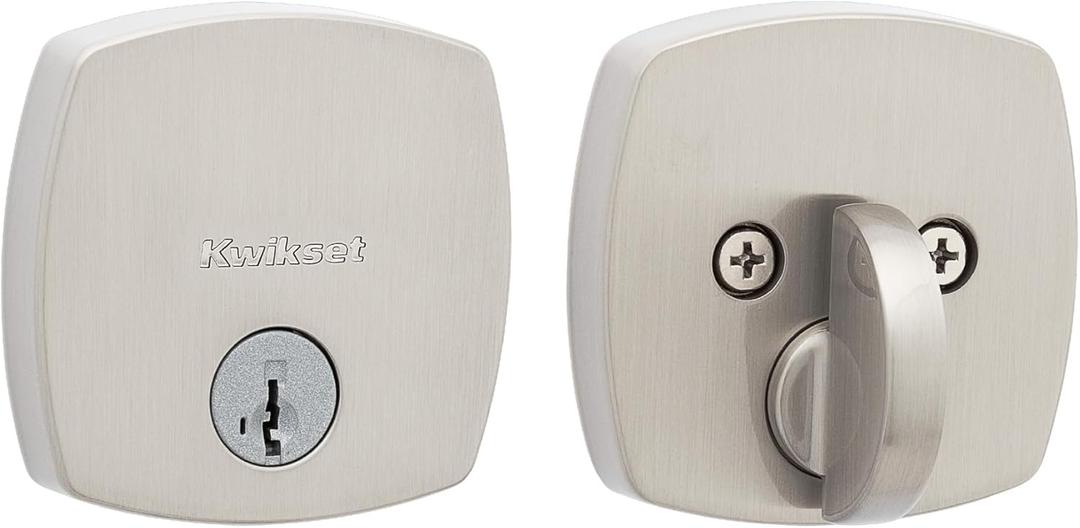 Kwikset Midtown Deadbolt Lock, Satin Nickel Modern Exterior Keyed Front Entry Door, Pick Resistant SmartKey Rekey Security, Single Cylinder Dead Bolt, with Microban Protection
