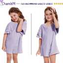 Girls Summer Casual Romper Short Sleeve Oversized Jumpsuit Kids Shorts Teens Fashion Cothes (11-12 Years, Purple)