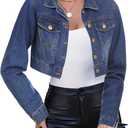 Cropped Jean Jacket for Women Long Sleeve Classic Casual Crop Top Denim Jackets Coat (S)