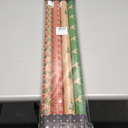 LaRibbons Kraft Christmas Wrapping Paper Set, 30 Inch X 10 Feet (4 Rolls: 100 Sq. Ft. Ttl) Snowflake, Green Tree, Deer Antlers and Gift Box Shapes Design for Xmas, Party, Holiday, Celebration