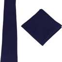 Gollate Mens Solid Linen Tie Set : Slim Necktie with Matching Pocket Square (Navy Blue)