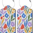 2Pcs Luggage Tag for Suitcase Abstract Tulip Flower Cute Suitcase Tag with Privacy Flap & Name ID Label & Metal Loop,Travel Bag Luggage Tags for Women