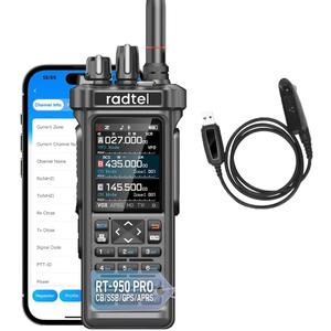 Radtel RT-950 PRO Ham Radio TX GPS/APRS, 10W Walkie Talkie Long Range Handheld Two Way Radio, AM/FM/CB/SW/MW/LW RX, Bluetooth APP Programming, NOAA, Spectrum Analyzer (with Programming Cable) (Black)