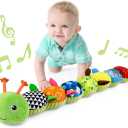 LIGHTDESIRE Baby Toys Musical Caterpillar,Infant Stuffed Animal Toys with Crinkle and Rattles,Soft Sensory Toys with Textures for Tummy Time Newborn Boys Girls 0 3 6 12 Months(Green)
