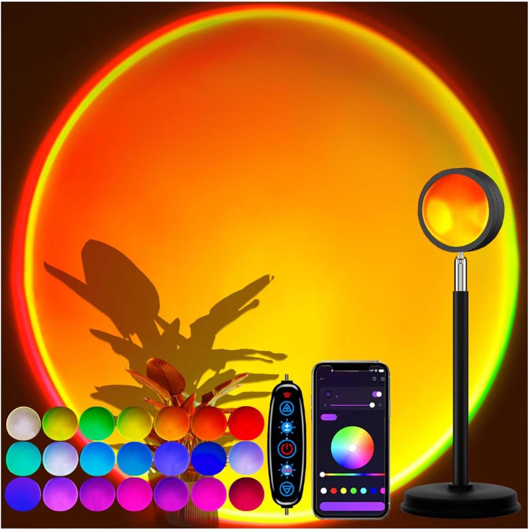 Sunset Lamp Projector with APP Control - 21 Color Changing LED Sunset Light, 180 Adjustable for Photography, Bedroom Decor, Party, Wedding, Mood Lighting