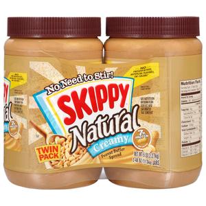 SKIPPY Natural Peanut Butter Creamy Twin Pack, 40 Ounces, Pack of 2