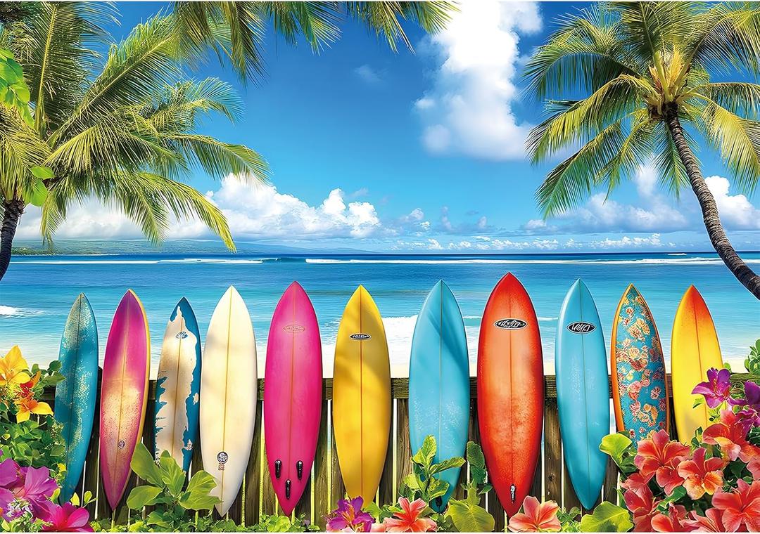 2000 Piece Jigsaw Puzzle for Adults  Vibrant Surfboard and Palm Tree Beach Scene  Fun and Challenging Puzzle Game, Tropical Artwork, Gift for Adults, Home Decor, Family Entertainment (39" x 28")