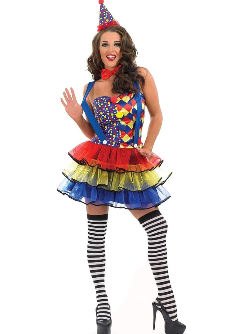 fun shack Clown Costume for Women, Colorful Clown Outfit, Fun Clown Attire for Parties and Events, Dress Up M