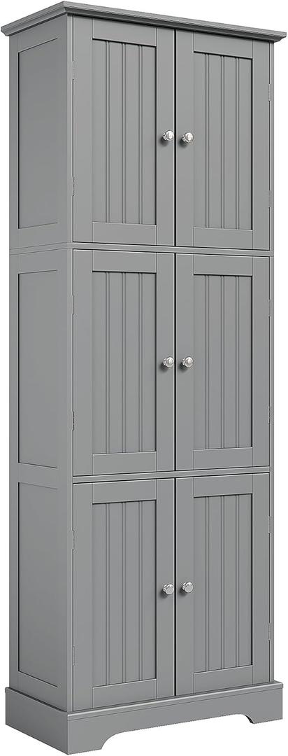 ChooChoo Tall Bathroom Storage Cabinet with 6 Doors, Freestanding Floor Cabinet with Adjustable Shelves, Grey Pantry Cabinet for Bathroom, Kitchen, Laundry Room, 23.6 inches x 11.8 inches x 63 inches