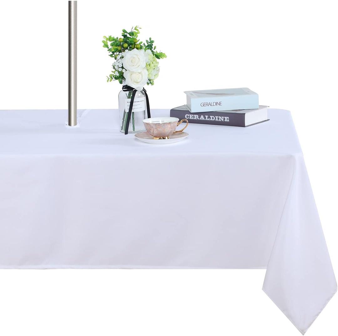 Fitable Table Cover Outdoor and Indoor Tablecloth - Washable Waterproof Wrinkle Free Table Cloth with Zipper and Umbrella Hole for Spring/Summer/Party/Picnic/BBQS/Patio White 60x84 inch