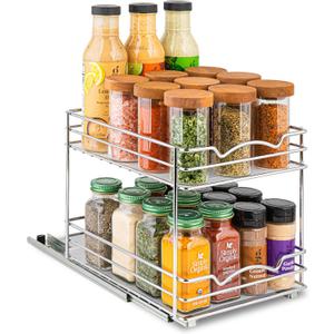 Pull Out Cabinet Organizer for Spices, Cans - Heavy Duty with Pull Out Spice Rack- Cabinet Pull Out Shelf for Cans,Dishes, Etc, 8-1/2"W x10-3/8"Dx8-7/8"H, Chrome