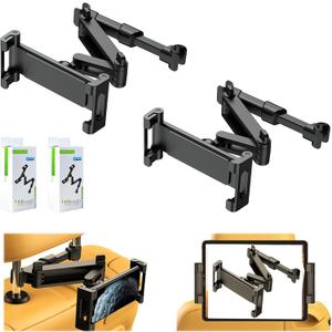2025 Car Headrest Tablet Holder 2 PACK, (3 in 1 Extension Arm) Tablet Mount for Car Backseat, Road Trip Essentials for Kids, for hone, iPad Pro, Air, Mini, Galaxy, for 5.3-10.6" Tablets - Black