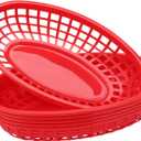 EUSOAR 5Pcs Red-Oval Plastic Fast Food Serving Baskets, 9.4in x 5.9in, Great for Burgers, Fries, Sandwiches, Dishwasher and Microwave Safe