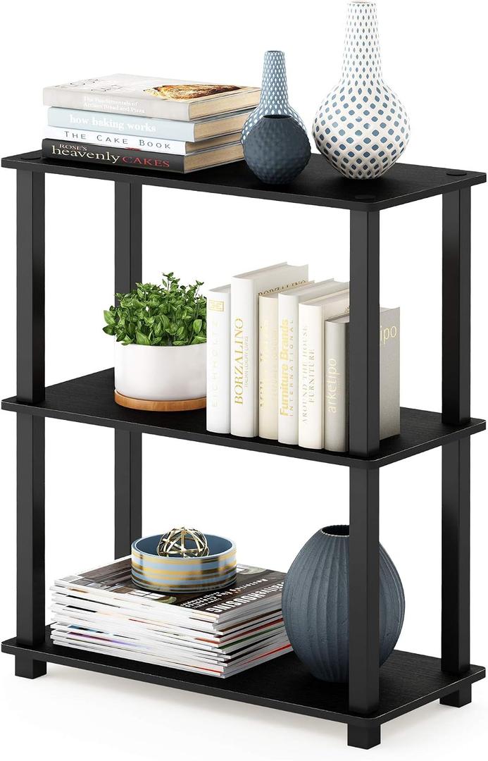 Furinno TURN-S-TUBE Storage Shelves, 3-Tier Book Shelf, Corner Shelf, Toolless Open Shelves, for Organization and Storage, Living Room, Garage, Home Office, Americano, 3-tier Square Tube