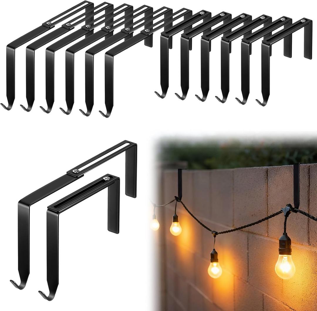 Frienda 12 Pcs Adjustable Outdoor Light String Metal Hooks for 3.2-6 Inch Concrete Wall Cinder Block Fences Hangers Black Outdoor Light String Hooks No Drill for Concrete Wall Cinder Block and Fence