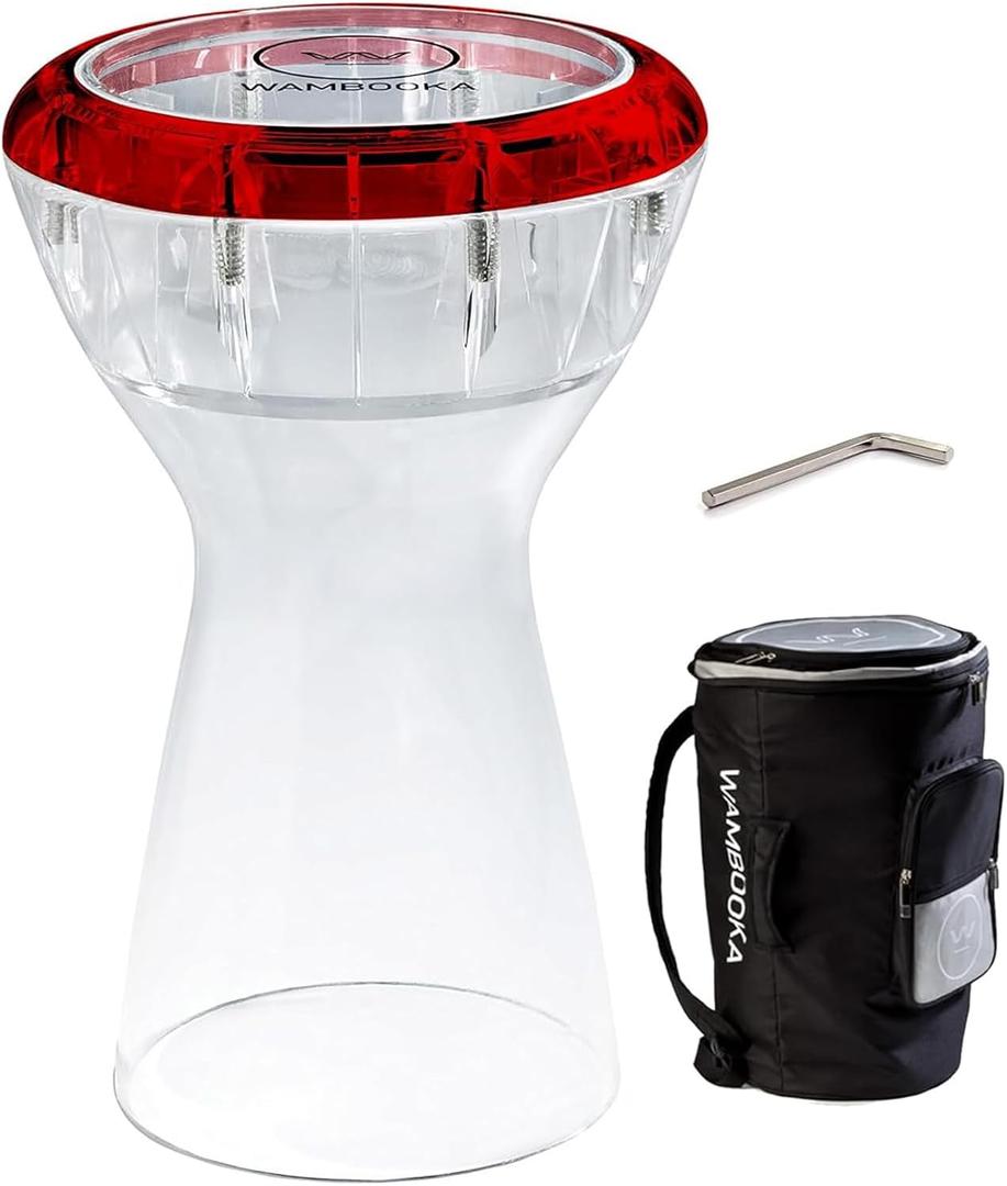 Wambooka Red Ruby Darbuka  Dry & Wet Sound Modes, 8.75'' Head, Lightweight- Professional Drum with Brass Tuning Keys & Padded Bag  17'' Length  Ideal for Live & Studio Use