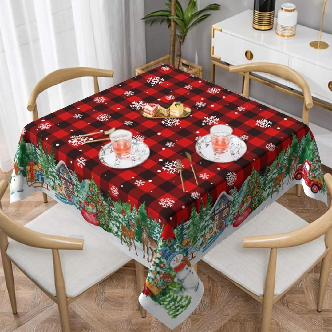 Christmas Tablecloth 5454 Inch Square Snowman Deers Winter Holiday Table Cloth Water-Resistant Spill-Proof Washable Fabric Table Cover for Kitchen Dining Party Picnic Indoor Outdoor