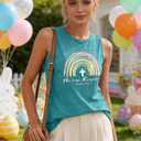 2 x Easter Shirts for Women Easter Christian Tee a Lot Can Happen in Three Days Casual Sleeveless Tank Tops (Blue, L)