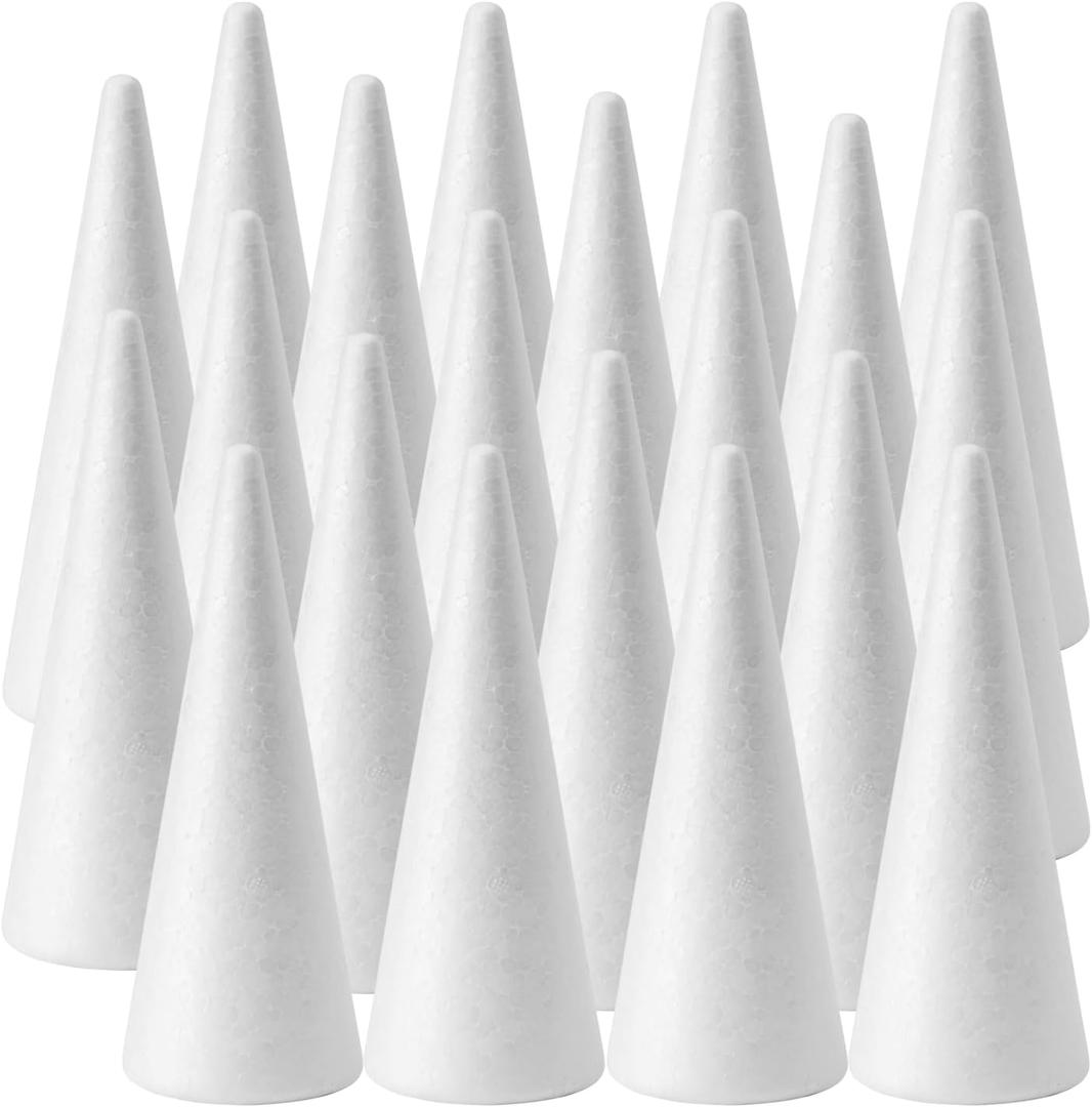 FFchuanhe 20-Pack Craft Foam Cones (2.9X7.9in), White Polystyrene Cone Shaped Foam, Foam Tree Cones, for Arts and Crafts, Christmas, School, Wedding, Birthday, DIY Home Craft Project.